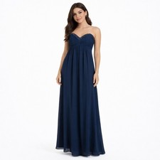 NWT David's Bridal Strapless Formal Maxi Dress Blue Beaded Chiffon Bridesmaid 8