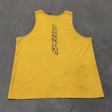 VTG 90s Speedo Tank Top Mens XL Yellow Made in USA Cotton Spell Out Logo Surf