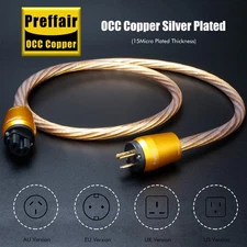 Preffair OCC Silver Plated HiFi Audio AC Power Cable Gold Plated IEC320-12AWG