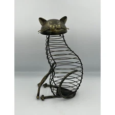 Vino Cage Metal Cat Wine Cork Holder Figurine Sculpture Rustic Gold