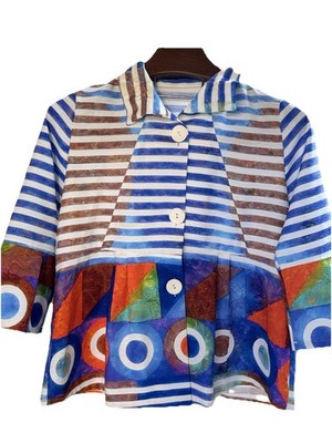 Damee Small Abstract Art Colorful Asymmetrical Pocket Geometric Tunic Top Blouse