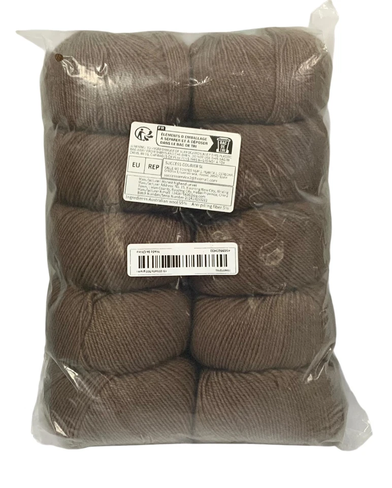 Hilo de lana hecho a mano 10 madeja marrón 50 gramos cada uno suave cálido Foto 2 de 2