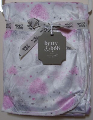 Betty & Bob White Pink Gray Heart Star Soft Reversible Sherpa Baby Blanket 