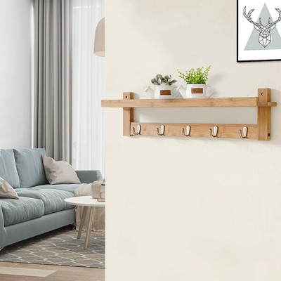 Wall Mount Coat Rack Hanging Entryway Organizer With Storage Shelf