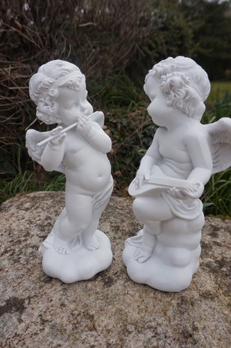 A331908 A DEUX FIGURINE STATUETTE ANGE BLANC 22 cm MUSICIEN CHERUBIN - Foto 4 di 7