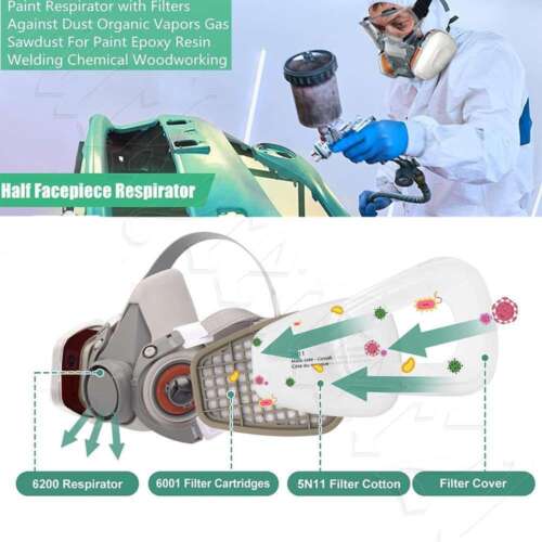 7 IN 1 Gas Mask Full Face Respirator Paint Spray Chemical Facepiece Safety NEW - Picture 2 of 12