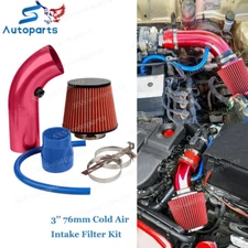 3" Car Cold Air Intake Filter Induction Kit Pipe Aluminum Power Flow Hose System