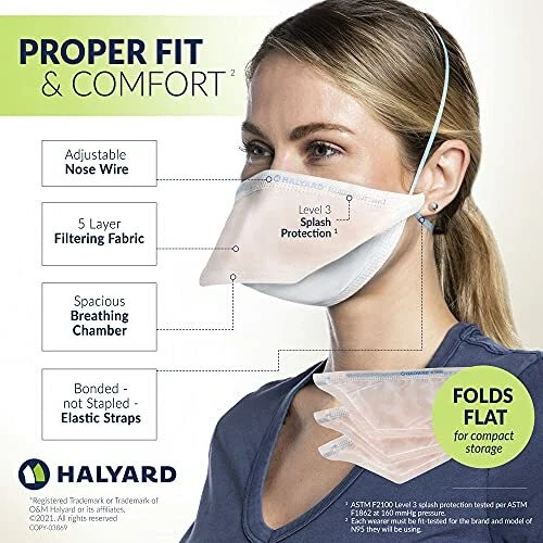 HALYARD 46727 FLUIDSHIELD ASTM Level 3 Face Mask Regular Size Orange - 35ct