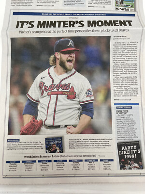 Atlanta Braves AJC - 2021 NLCS Win - AJ Minter - Eddie Rosario - Freddie Freeman