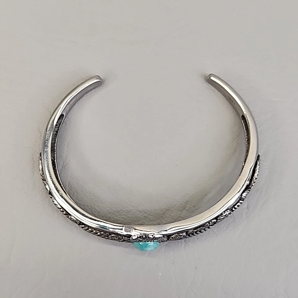 Brazalete Brazalete Ovalado Hojas Piedra Calcedonia Calado Acero Inoxidable Ennegrecido Foto 4 de 4