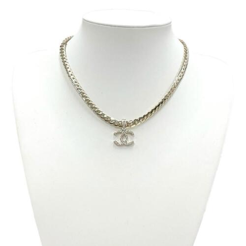 CHANEL Authentic Necklace Pendant Choker Coco Mark Rhinestone Length 37cm-46cm
