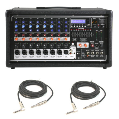 Peavey Pvi 8500 Pro Audio 8 Channel Powered 400W Mixer (2) 1/4'' Speaker Cables