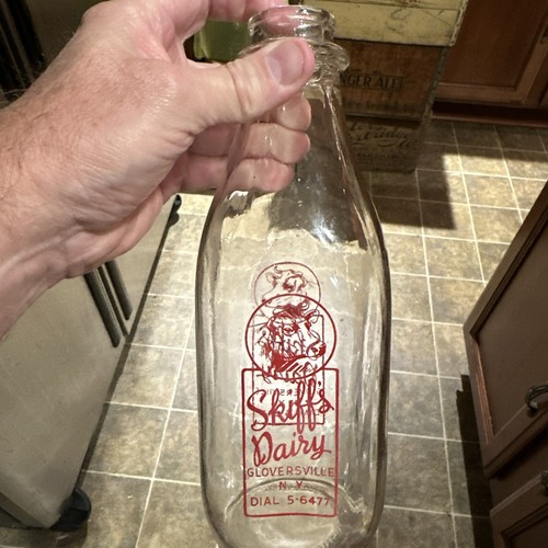 Skiff’s Dairy ACL Quart Milk Bottle Gloversville New York NY - Picture 3 of 10