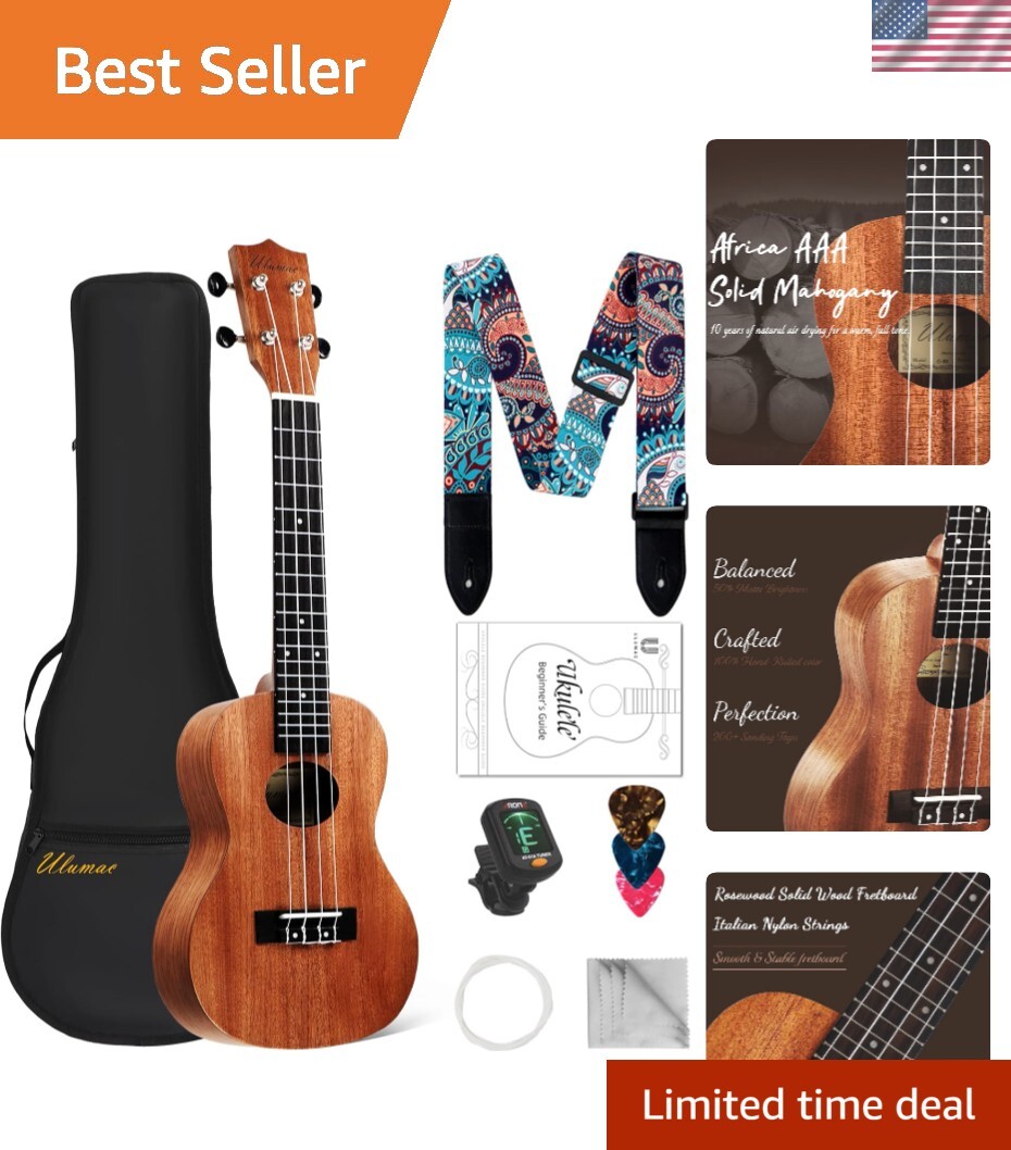 Soprano Ukulele, Solid Mahogany 21inch Ukelele Beginner Kit for Kids with Gig...