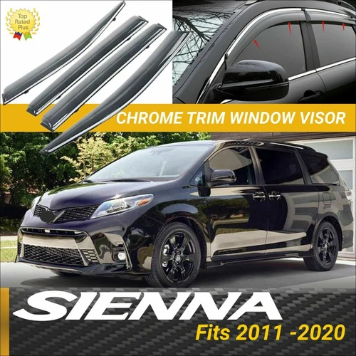 Fits Toyota Sienna 2011-2020 Chrome Trim Window Vent Visor Wind Guard Deflector