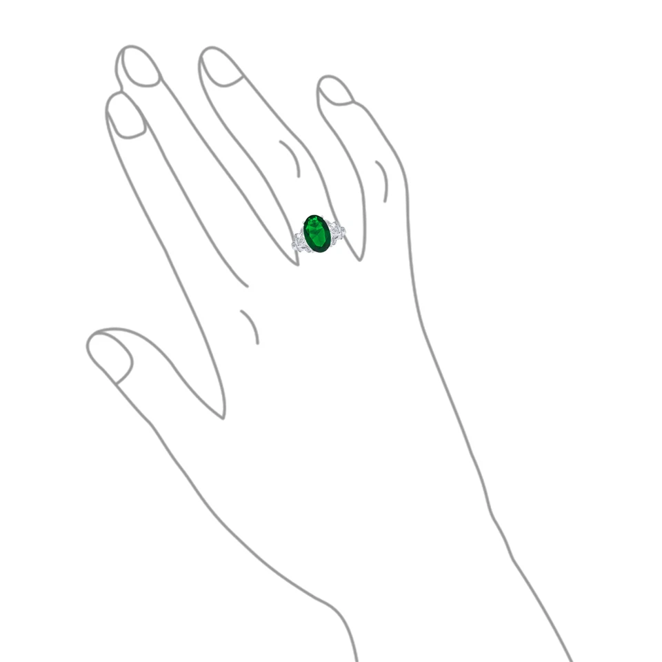 Anillo grande solitario ovalado 7 quilates circonita verde flor de lis pavé acento llamativo Foto 3 de 4