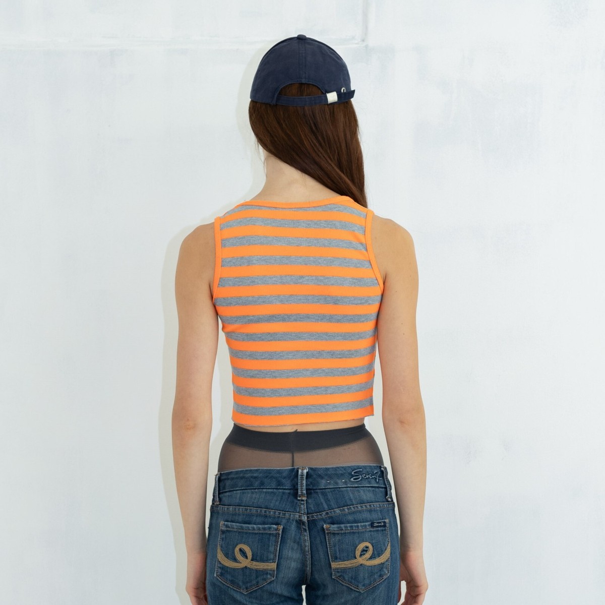 Vintage Y2K Hollister cropped striped tank top in neon orange