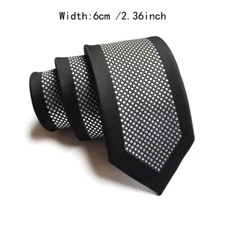 Classic Polka Dot White Black Silk Skinny Slim Men's Necktie Tie 6cm/2.36inch