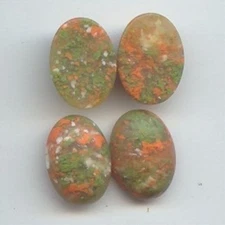12 VINTAGE ITALIAN GRANITE GREEN ACRYLIC 18x13mm. OVAL SMOOTH DOME CABOCHONS 760