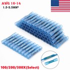 300Pcs Blue Heat Shrink Butt Wire Connectors Crimp Terminals AWG 16-14 Gauge US