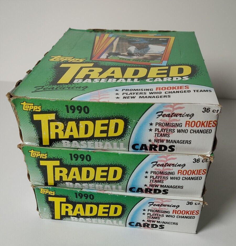 Lot of 3 1990 TOPPS TRADED Baseball Wax pack Boxes 108 Sealed Wax packs