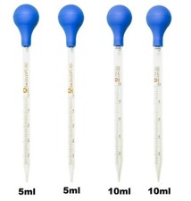 4 Pc 2x5ML  2x10ML Glass Graduated Dropper Pipettes Lab Dropper w/4 Rubber Caps