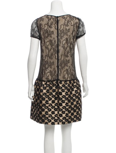 RED VALENTINO Leopard Jacquard & Black Lace Dress Short Sleeve M - Picture 2 of 6