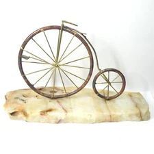 Bicycle Sculpture on Large Onyx Slab Signed John Demott 1976 Bike 10+ Lbs MCM