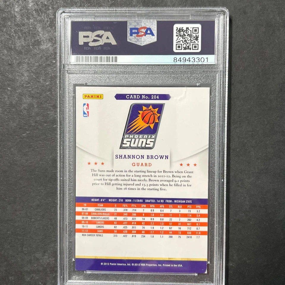 2012 Panini #204 Shannon Brown Signed Card AUTO PSA Slabbed Suns - Image 2 of 2