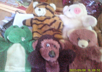 5 Animal plush Hand Puppets monkey,gator,bear,tiger,pig
