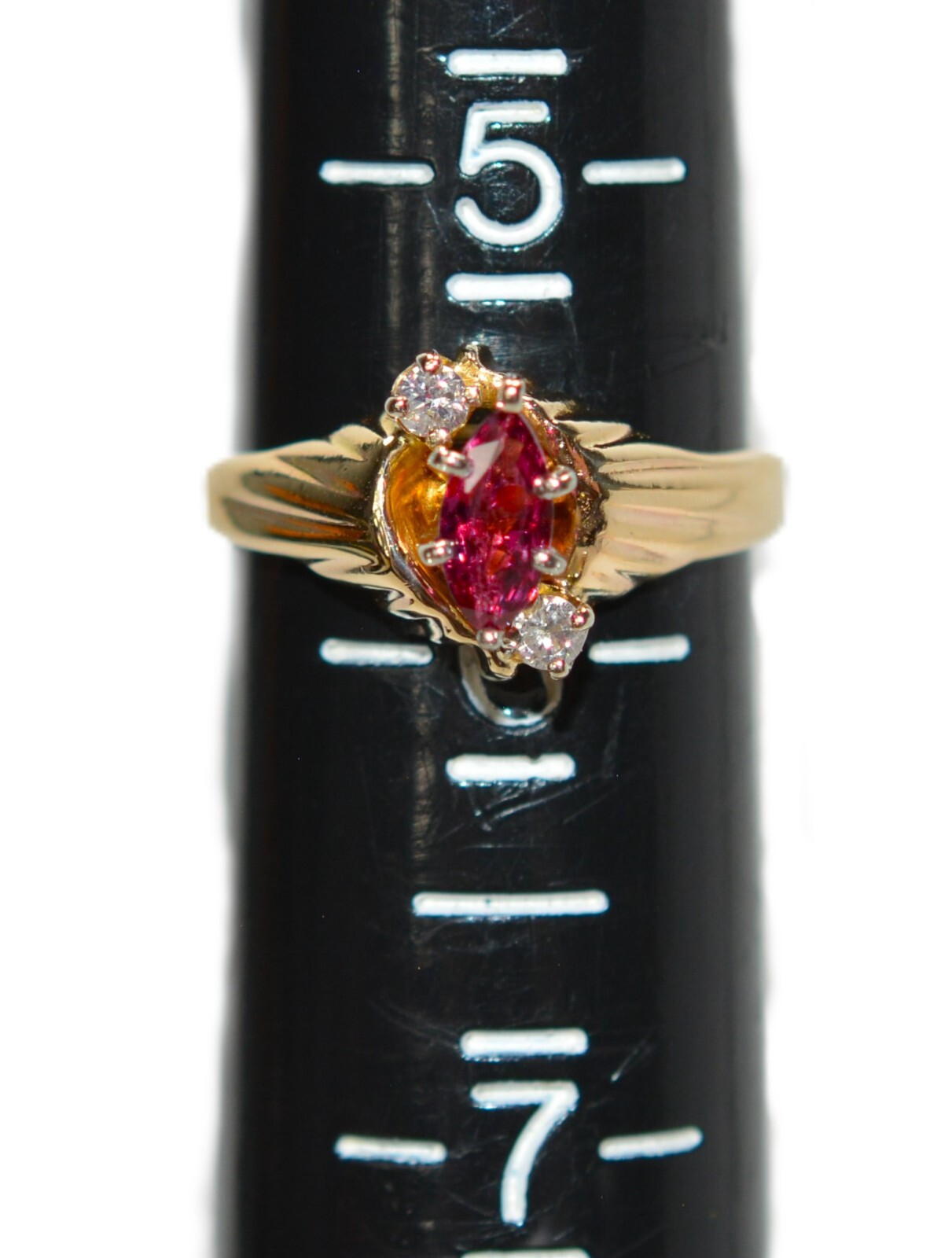 Natural Ruby & Diamond Ring 14K Solid Gold .48tcw… - image 9
