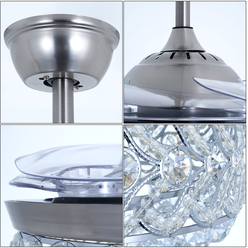 42" Retractable Ceiling Fans Modern Crystal Chandelier w/ 3-Color Light Remote - Picture 7 of 14