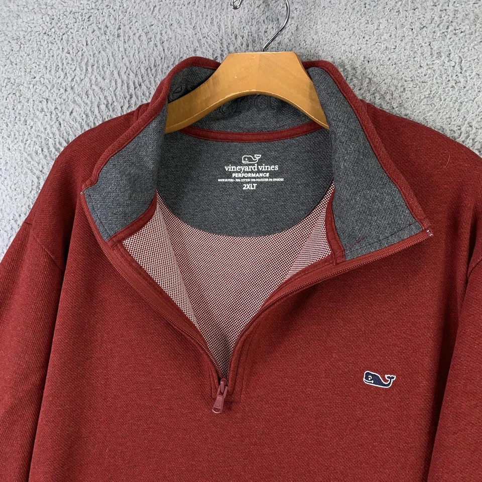 Suéter Vineyard Vines Performance Para Hombres 2XLT Rojo Cuarto Cremallera Pullover Tejido Foto 3 de 4