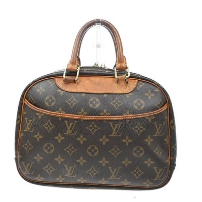 LOUIS VUITTON LV Logo Trouville Hand Bag Monogram Leather Brown M42228 30KD372