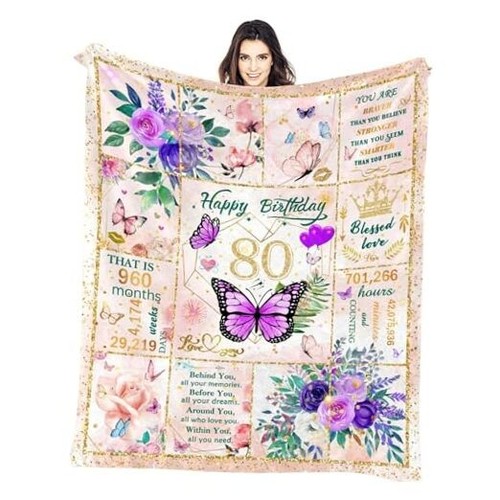 Blanket, 80 Year Old Gifts for Women, Happy Gifts, Fun 60"x50" 80th Birthday