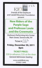 New Riders of the Purple Sage 12/30/11 Tannersville NY Ticket Stub! NRPS
