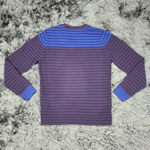 Suéter Reiss Para Hombre Grande Púrpura Azul Rayas Cuello Redondo Lana de Cordero Botón Pullover - Imagen 11 de 14
