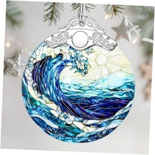 Christmas Ornaments: Stained Glass Ornament, Christmas Tree Ocean Waves
