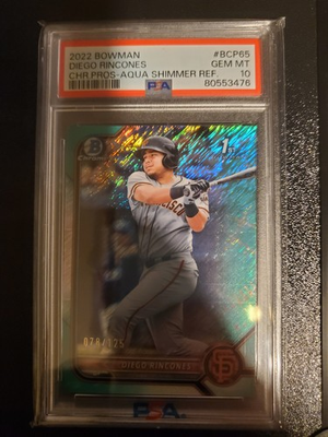#ad #ad Topps 2022 Bowman Chrome Prospects Diego Rincones BCP 65 Aqua 125 RC PSA 10 $52.00