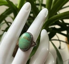 Vintage Sterling Silver Band Ring with Natural Green Turquoise Oval Bezel
