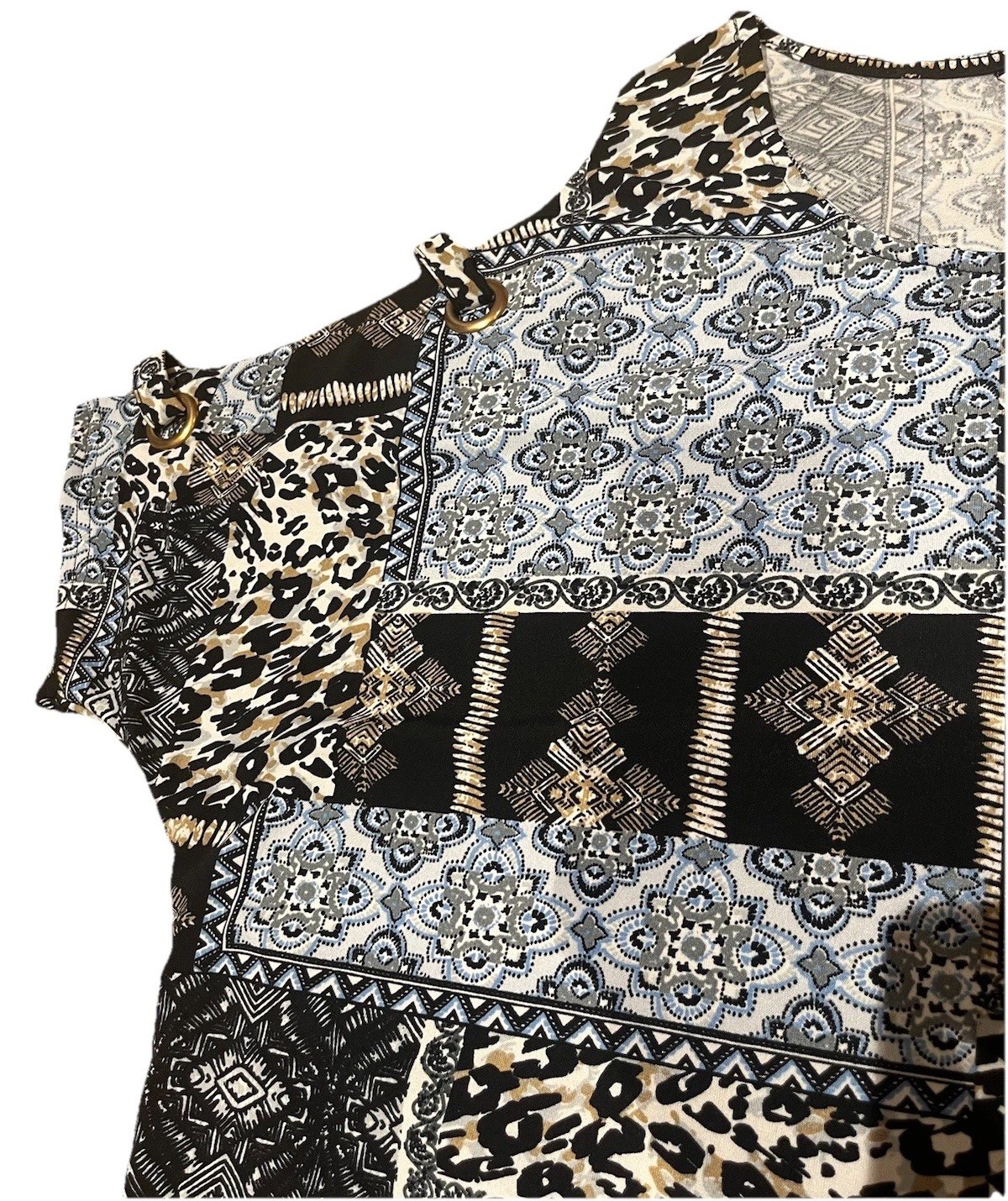 ROCKMANS Patchwork Print Eyelet Split Sleeve Cold… - image 9