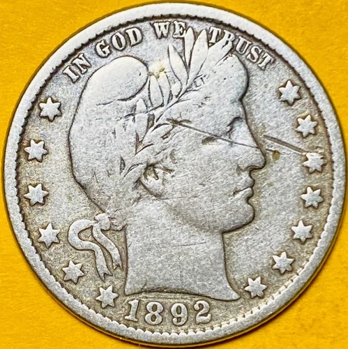 1892-O U.S. BARBER SILVER QUARTER 25c COIN (F-Fine) 1st Mintage Year!