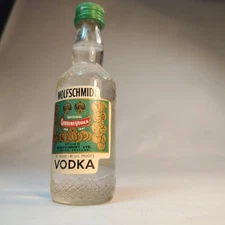 1979 Wolfschmidt Vodka Empty Glass Mini Bottle 1/10 Pint Vintage