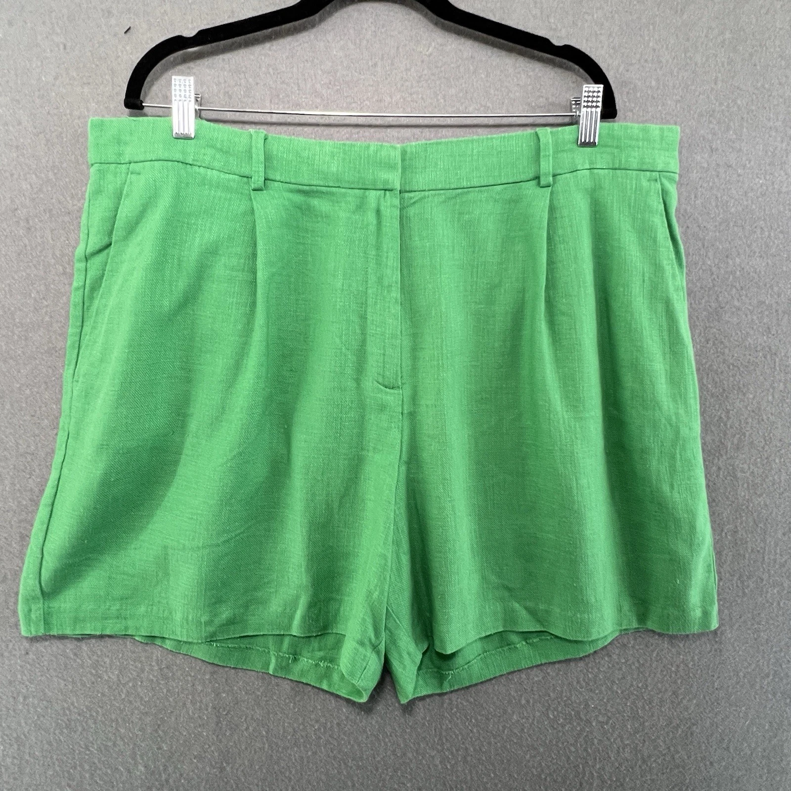 M&S Linen Shorts Green High Waist Relaxed Women’s UK22