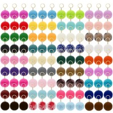 LECEHIVO 108 Pcs Colorful Pom Keychains Fuzzy with Small, Multicolor