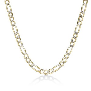 Authentic Yellow Gold Plated 925 Sterling Silver 20" Figaro Chain Necklace for Men - 7.6MM