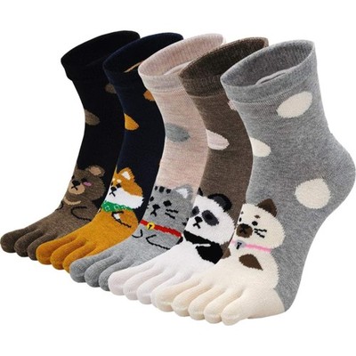 Zehensocken Damen 5 Paare bunte Tiermuster Baumwolle Sport Komfort