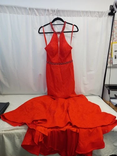❤️ Morilee Red Evening Prom Dress Diamante Straps Size 8 Pre Loved