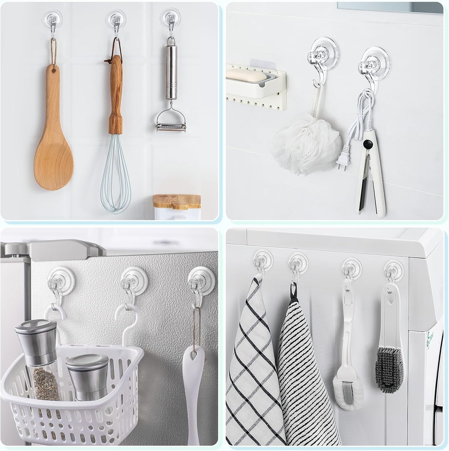 Polished Clear Suction Hooks, 2 Pcs - Strong Suction for Home Organization