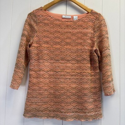 Vintage JH Collectibles Women Y2K Coastal Grandma Crochet Top Size L Lettuce Hem